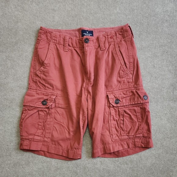 American Eagle Classic Cargo Shorts Mens Size 30 Brick Red 100% Cotton